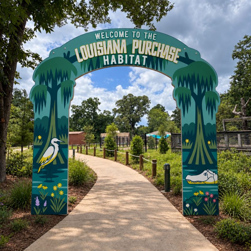 Custom Louisiana Purchase Habitat entrance archway signage